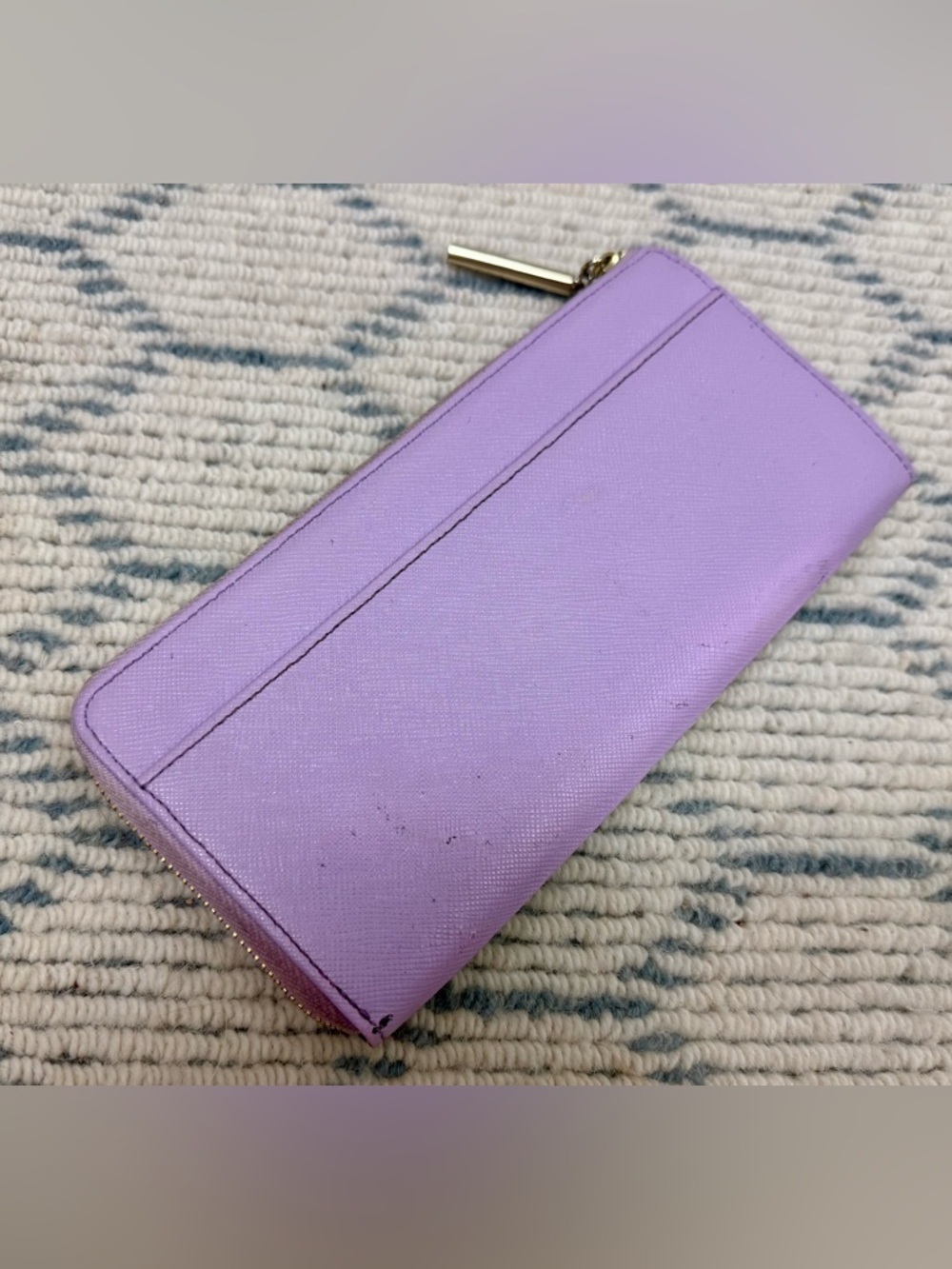 LANVIN En Bleu Lavender Floral Print Leather L-Shaped Zip Long Wallet/Clutch - Picture 11 of 16
